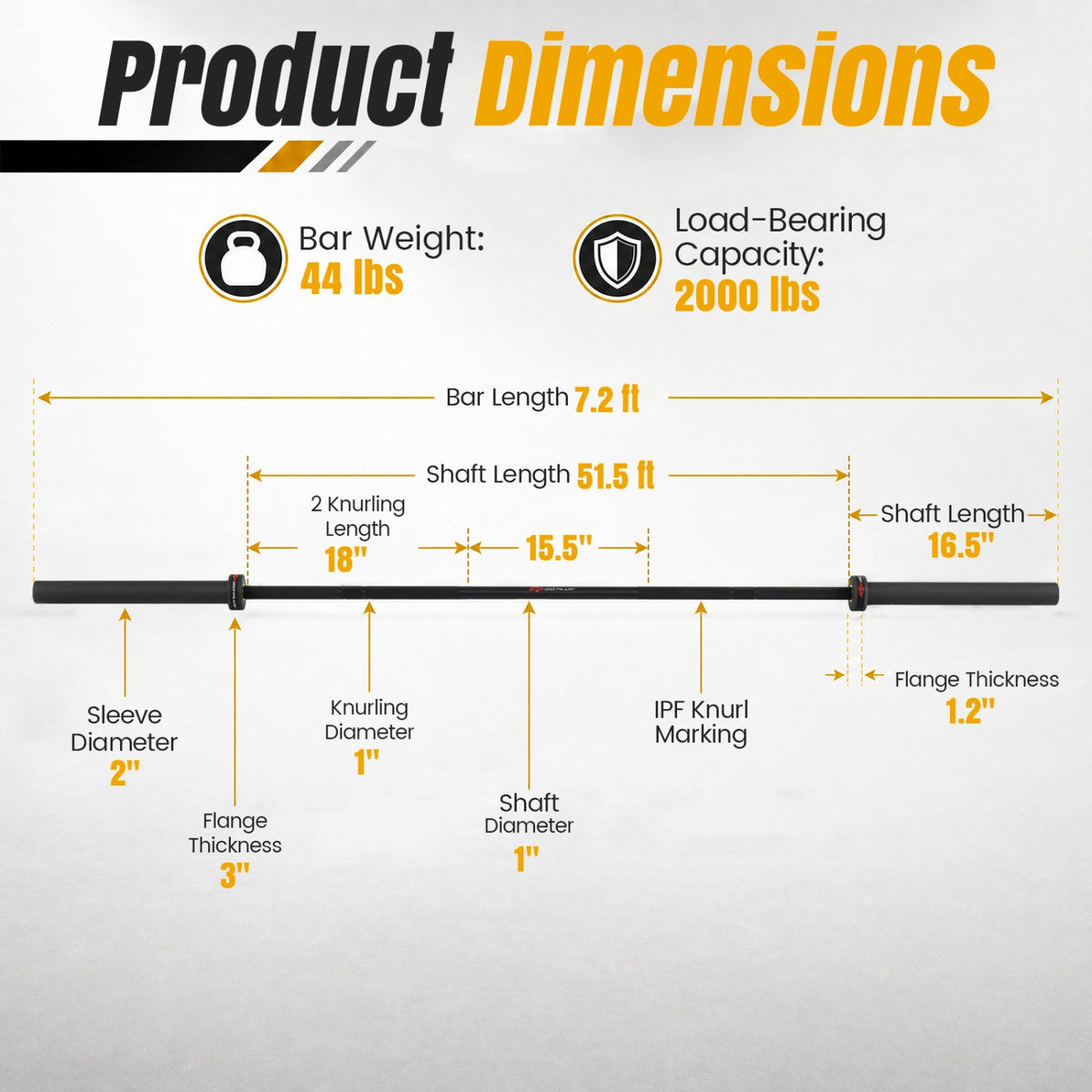 7ft Olympic Barbell, 2000 lb Capacity