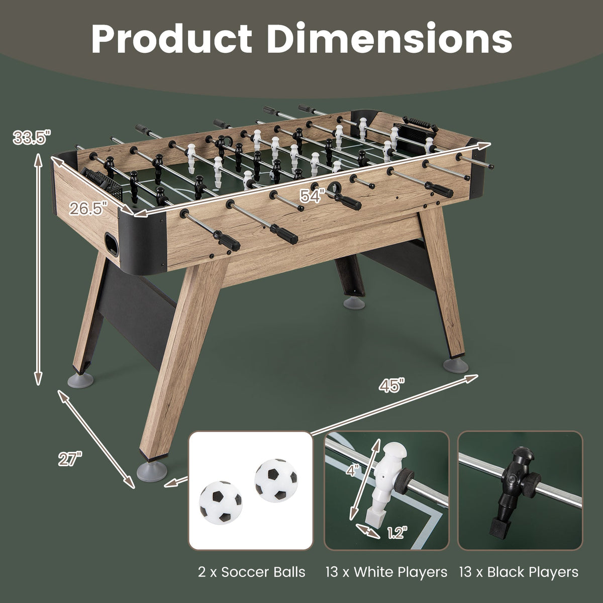 54" Foosball Table, Natural