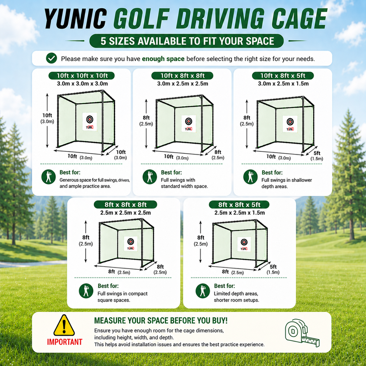 Golf Driving Cage – Black Net, Multiple Sizes