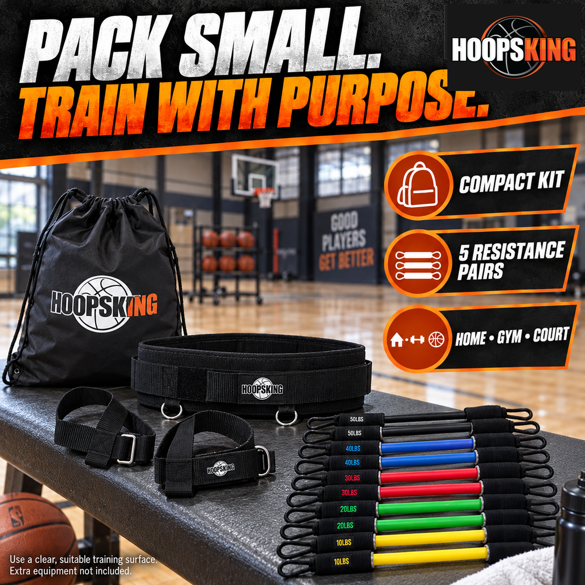 HoopsKing Vertical Jump Trainer Resistance Bands | Waist to Heels