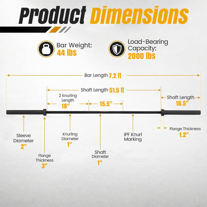 7ft Olympic Barbell, 2000 lb Capacity