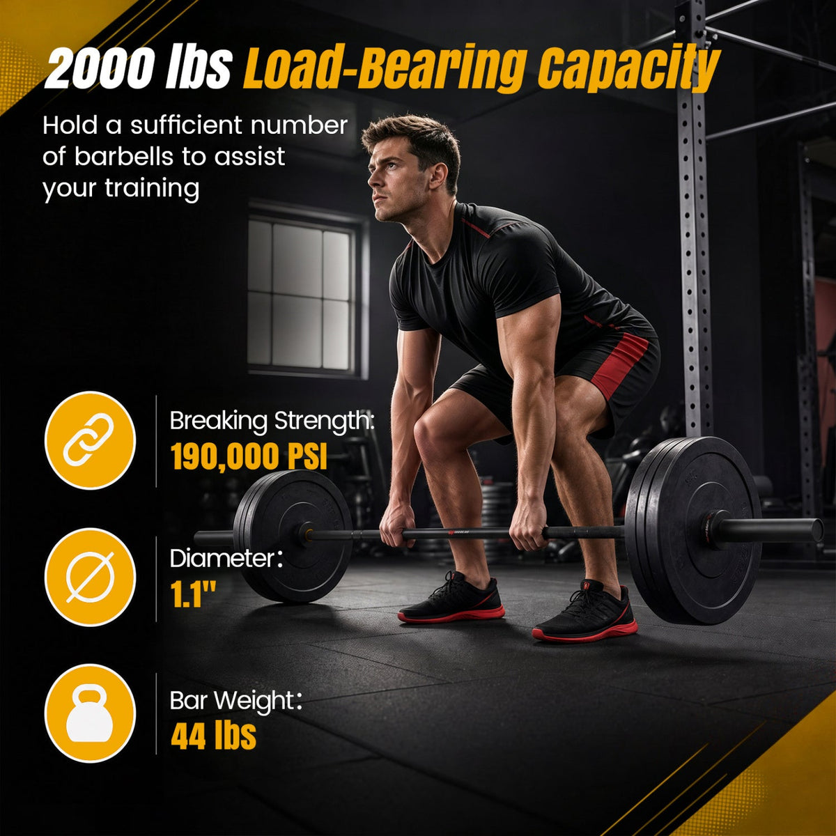 7ft Olympic Barbell, 2000 lb Capacity