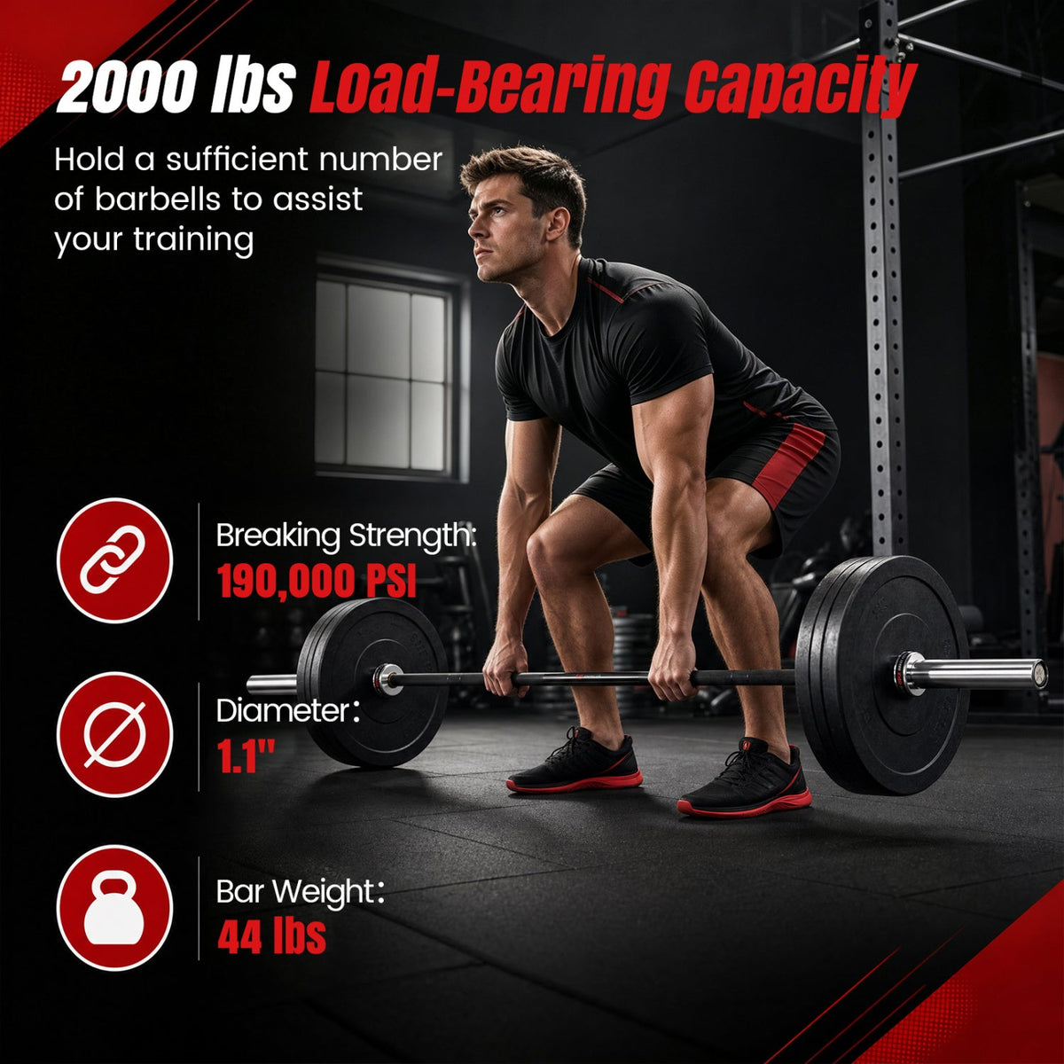 7ft Olympic Barbell, 2000 lb Capacity