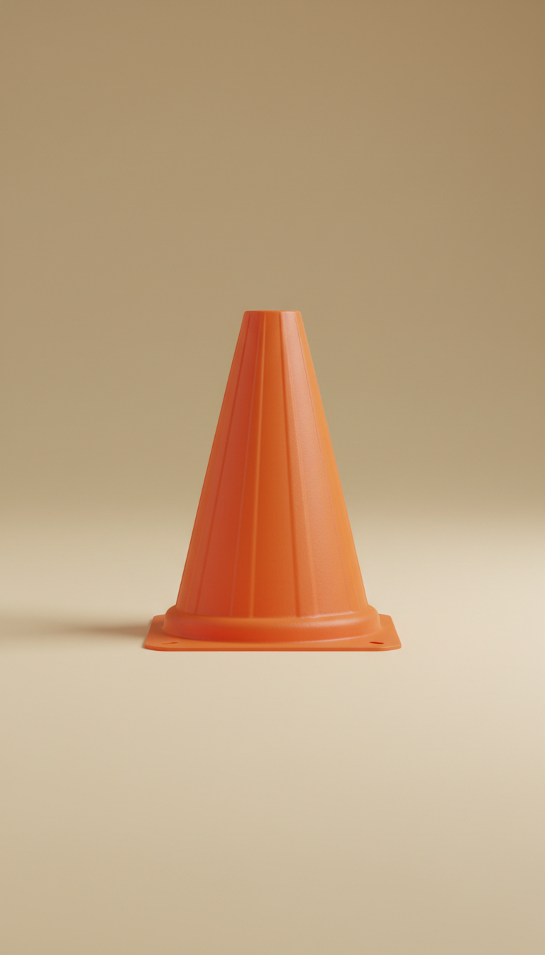 A high-performance training cone crafted from durable materials, positioned centrally on a Beige background. The cone's...