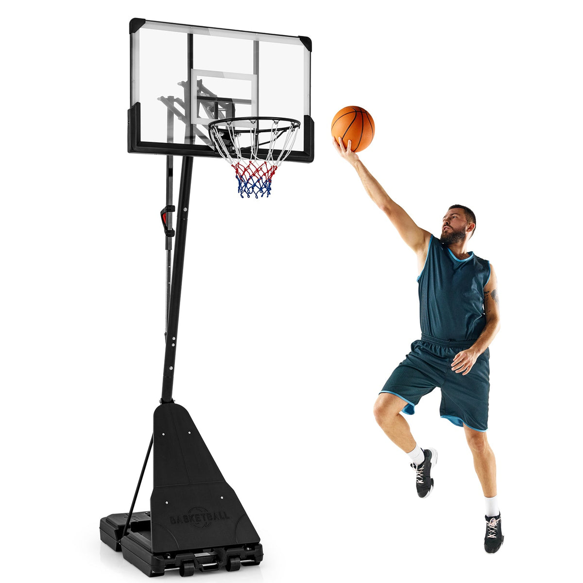 Portable Basketball Hoop, Adjustable 4.9–10 ft