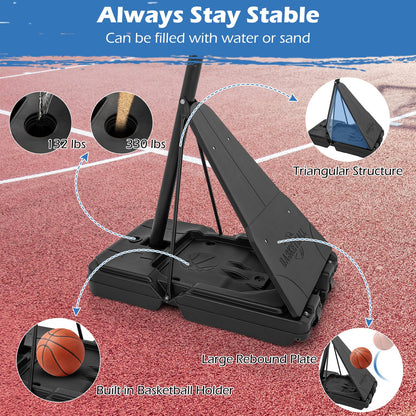 Portable Basketball Hoop, Adjustable 4.9–10 ft