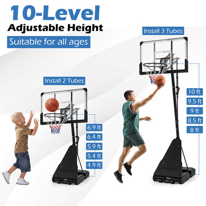 Portable Basketball Hoop, Adjustable 4.9–10 ft