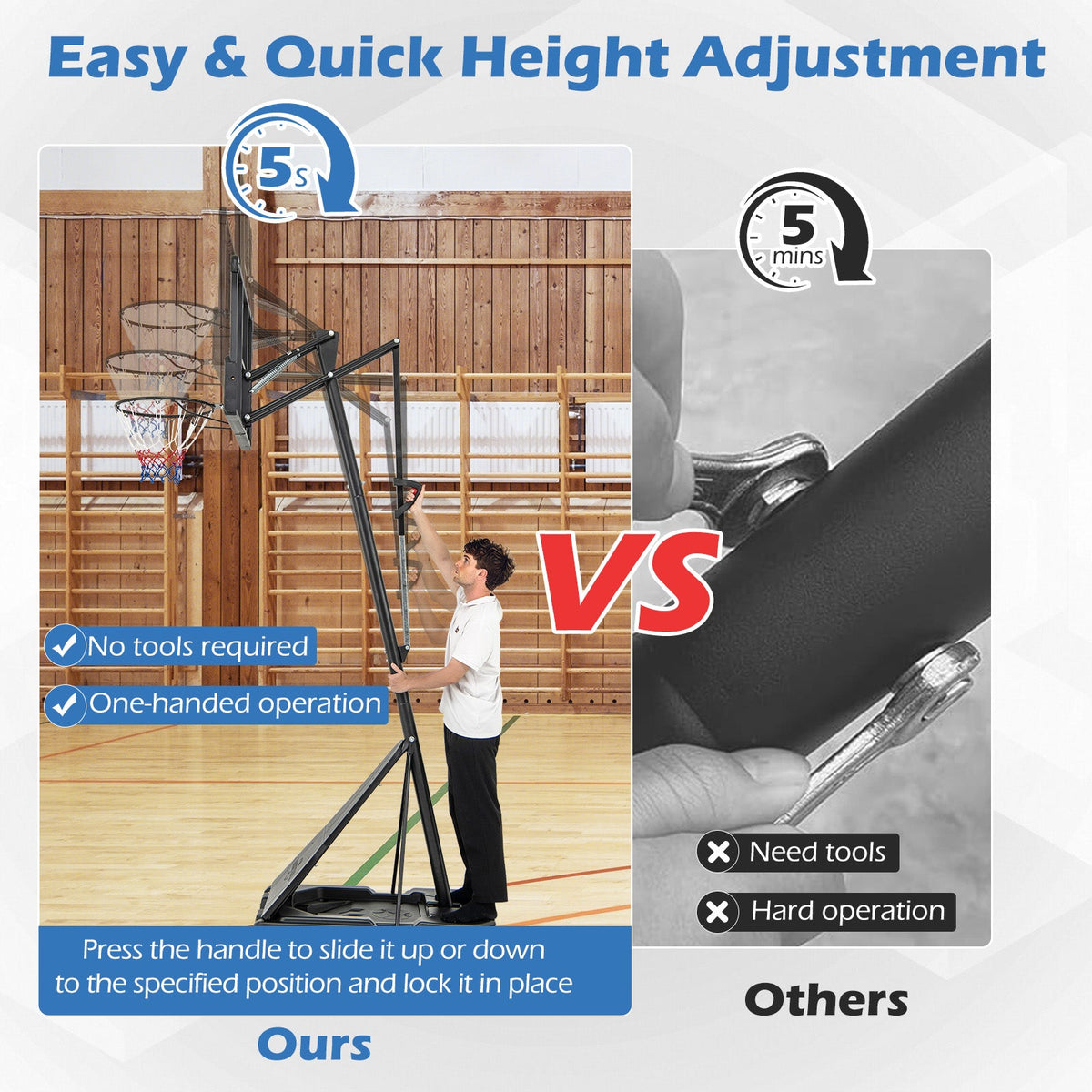 Portable Basketball Hoop, Adjustable 4.9–10 ft