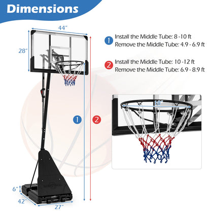 Portable Basketball Hoop, Adjustable 4.9–10 ft