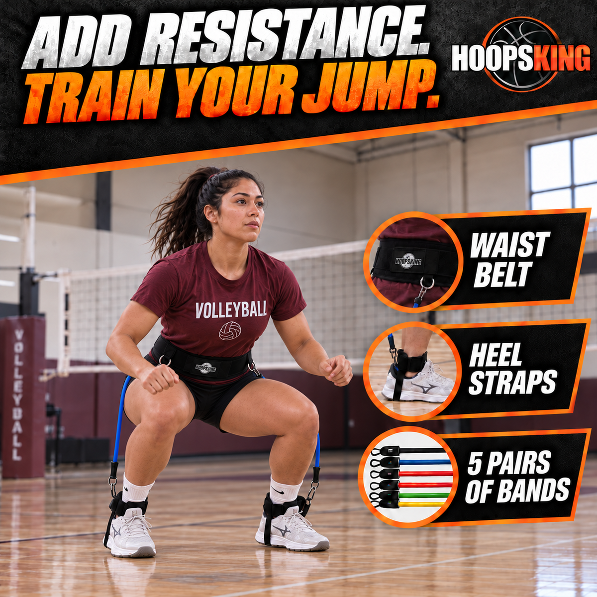 HoopsKing Vertical Jump Trainer Resistance Bands | Waist to Heels